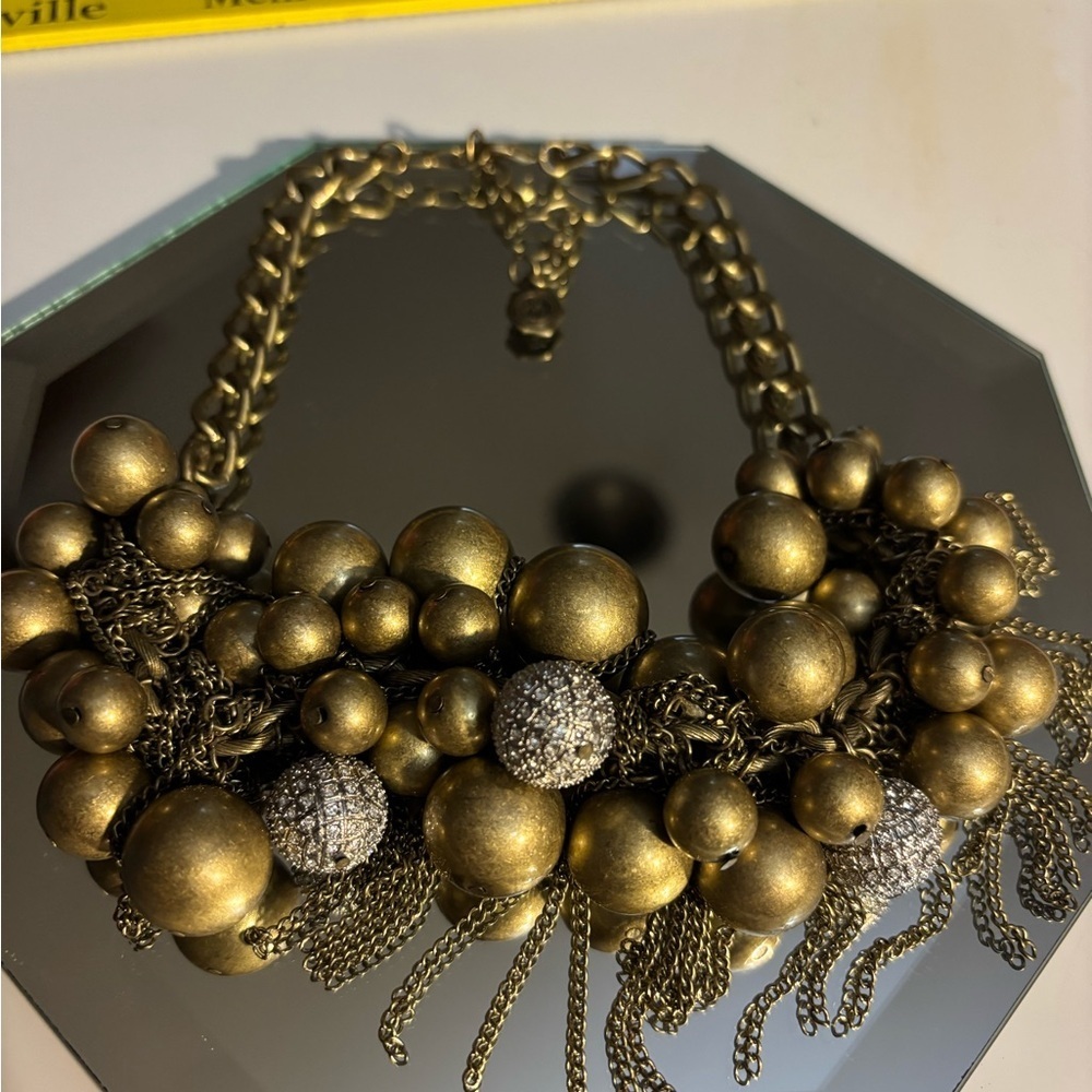 RJ Graziano Statement Necklace Chain Rhinestone & Faux Pearls - Picture 2 of 3